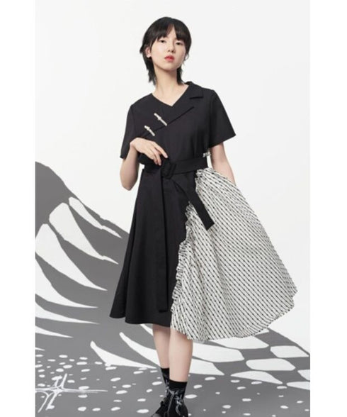 Pin Detail Contrast Wrap Dress